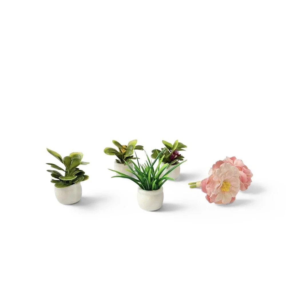 5 Pc Dollhouse Miniature Potted Plants 1:12 Scale Garden Decor Set Multicolor